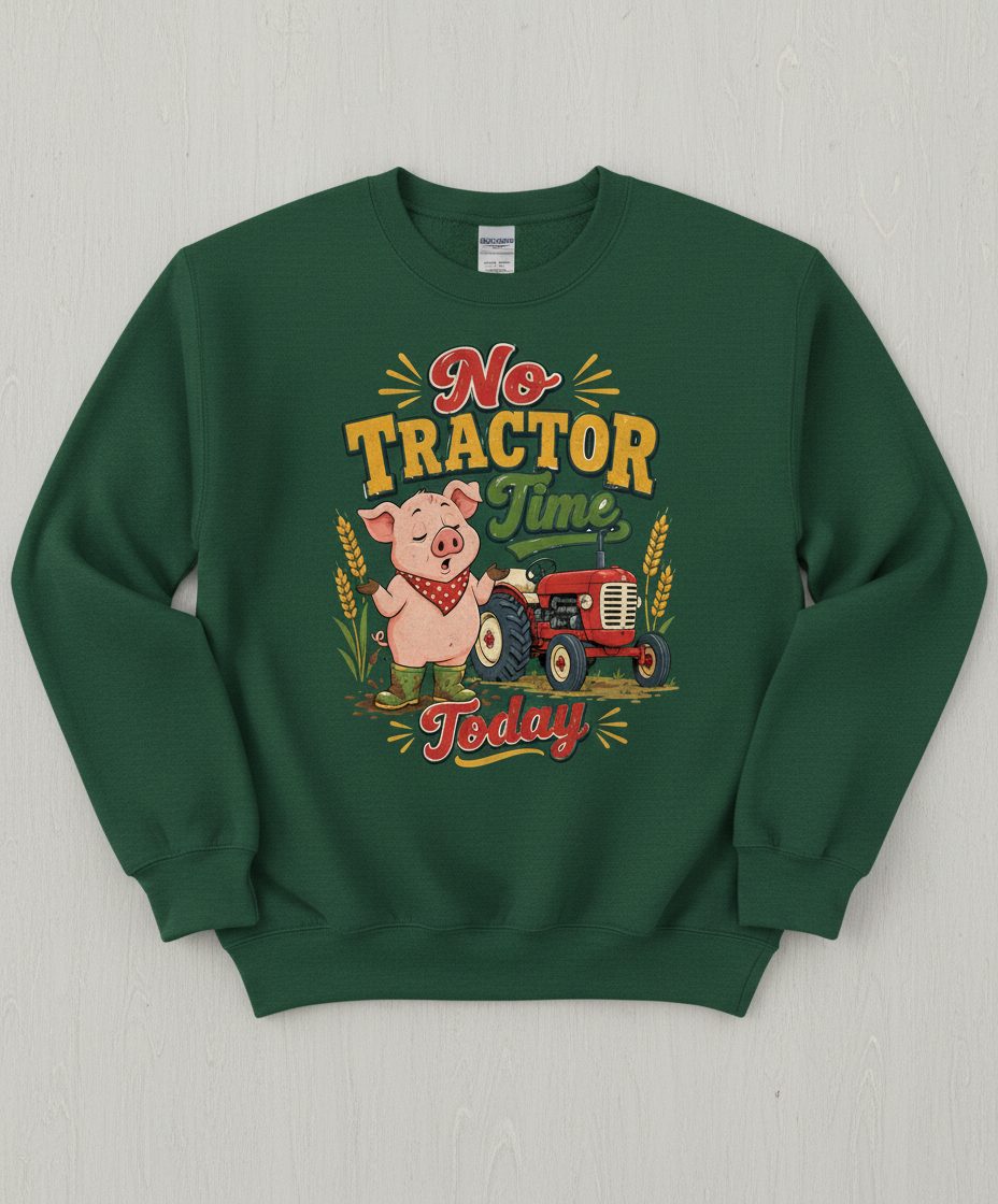 No Tractor Time Today Funny Farming Sweatshirt - product mockup - Forest Green
