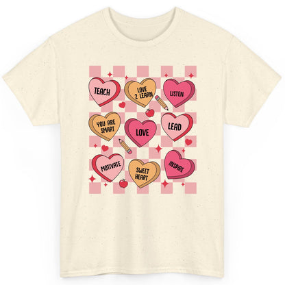 Inspirational Teacher Conversation Hearts teacher appreciation T-Shirt Natural product mockup