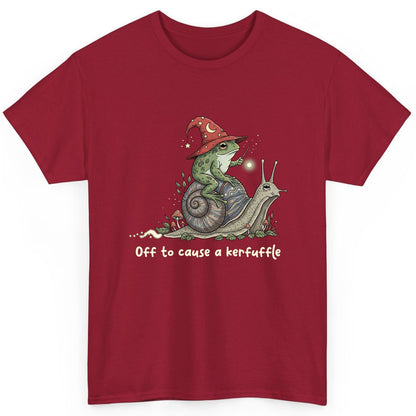 Off to Cause a Kerfuffle wizard frog T-Shirt Cardinal Red product mockup