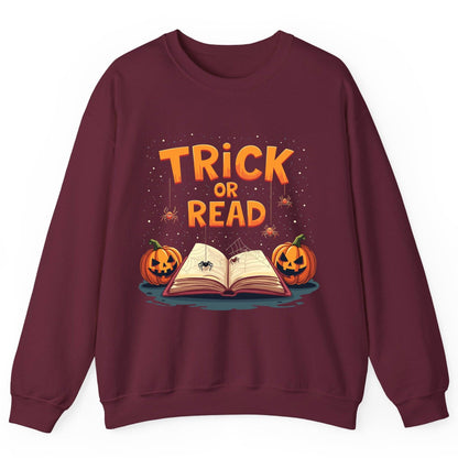 Trick or Read Halloween Sweatshirt Maroon product mockup