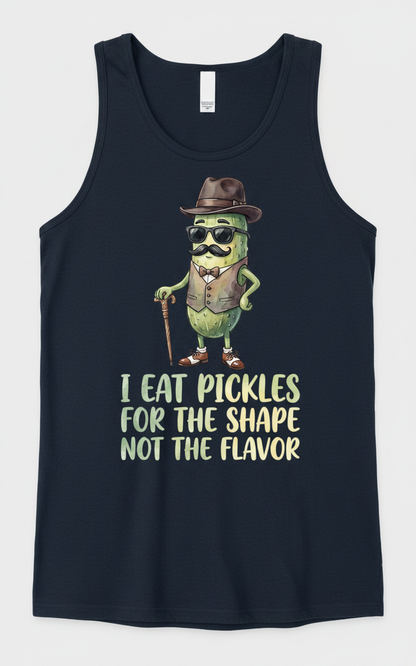 Funny Dapper Pickle 'I Eat Pickles For The Shape' Quote Tank Top - Navy