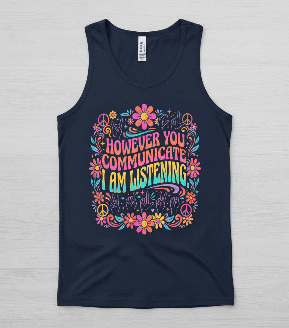However You Communicate I Am Listening Retro Hippie Design Tank Top - Navy