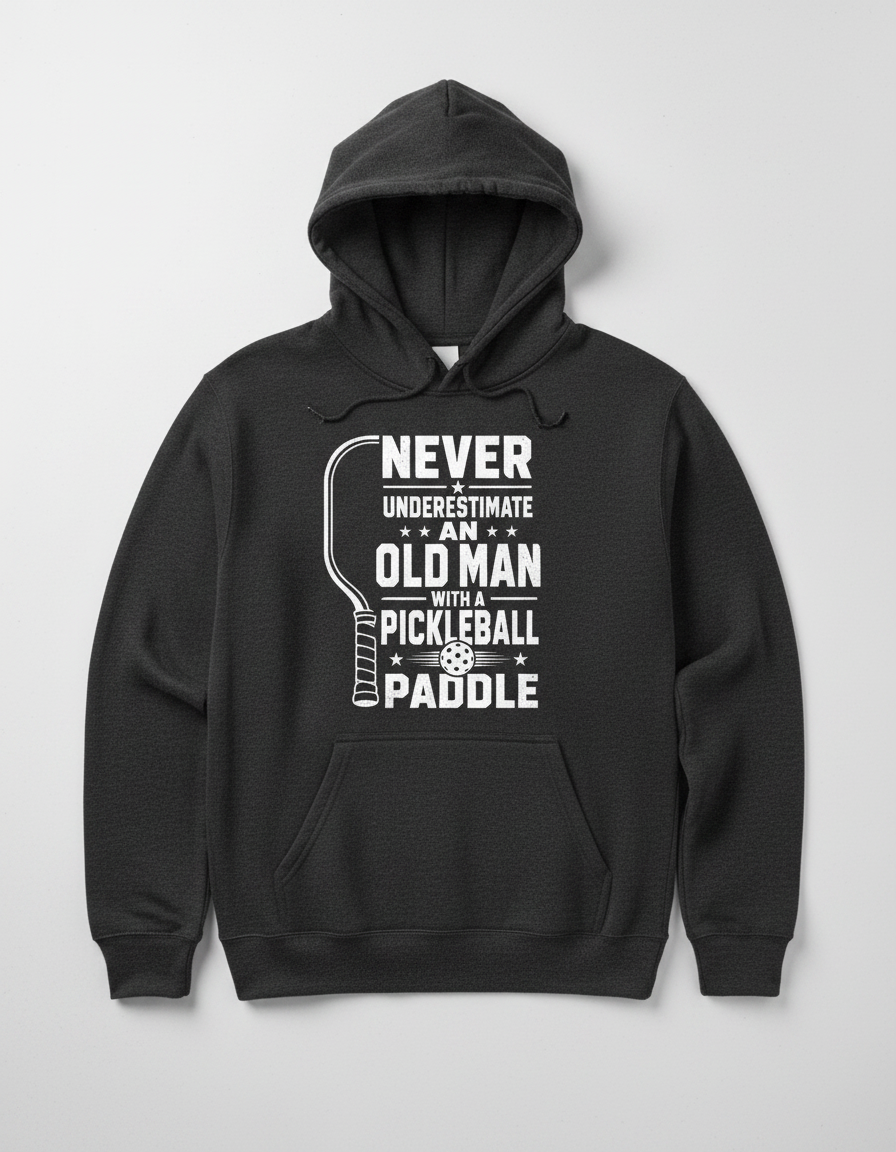 Never Underestimate An Old Man With A Pickleball Paddle Hoodie - Dark Heather