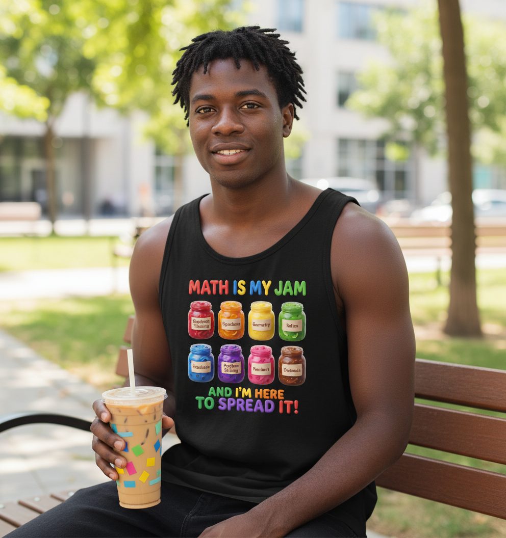 Math Is My Jam and I'm Here to Spread It! mathematics Tank Top Black lifestyle mockup