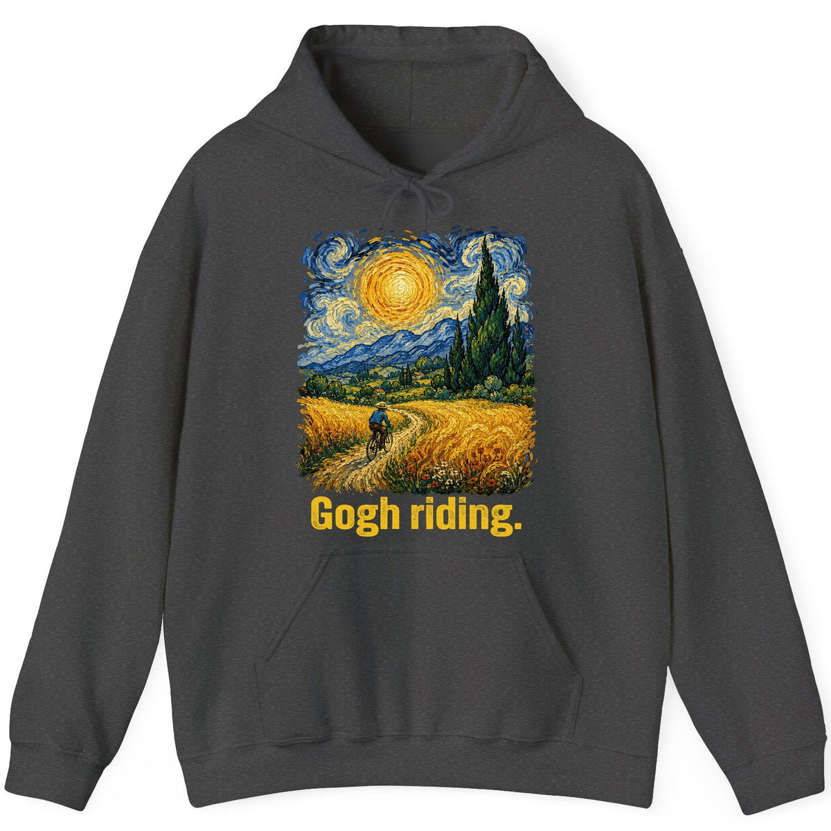 Gogh Riding art parody Hoodie Dark Heather product mockup
