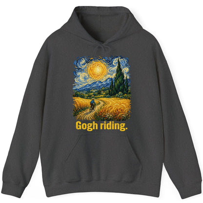 Gogh Riding art parody Hoodie Dark Heather product mockup