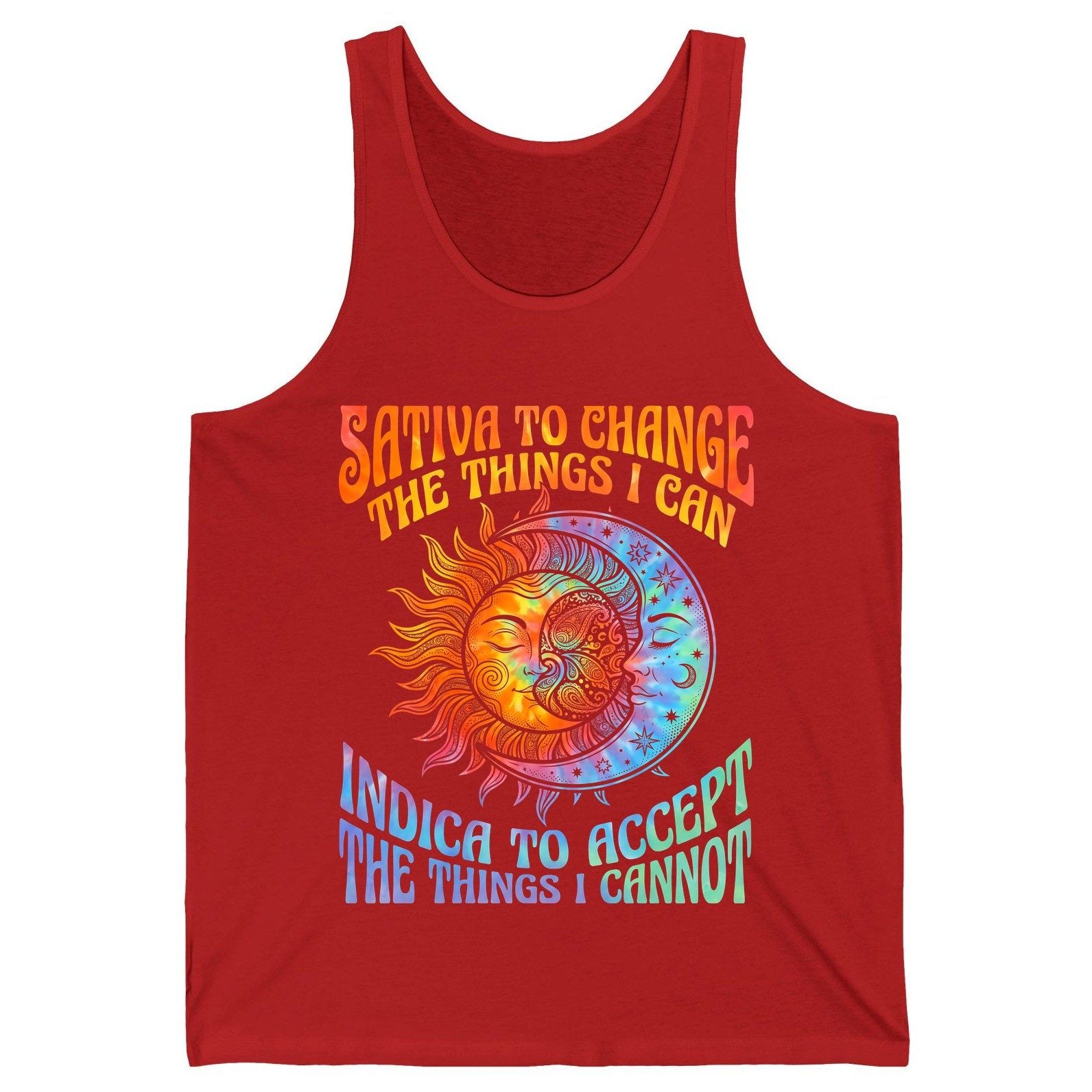 SATIVA TO CHANGE THE THINGS I CAN INDICA TO ACCEPT THE THINGS Tank Top - product mockup - Red