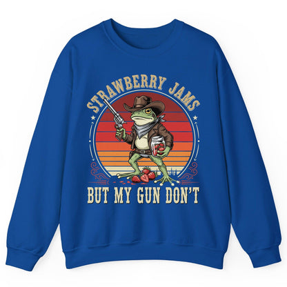 Strawberry Jams but My Gun Don't cowboy frog Sweatshirt Royal product mockup