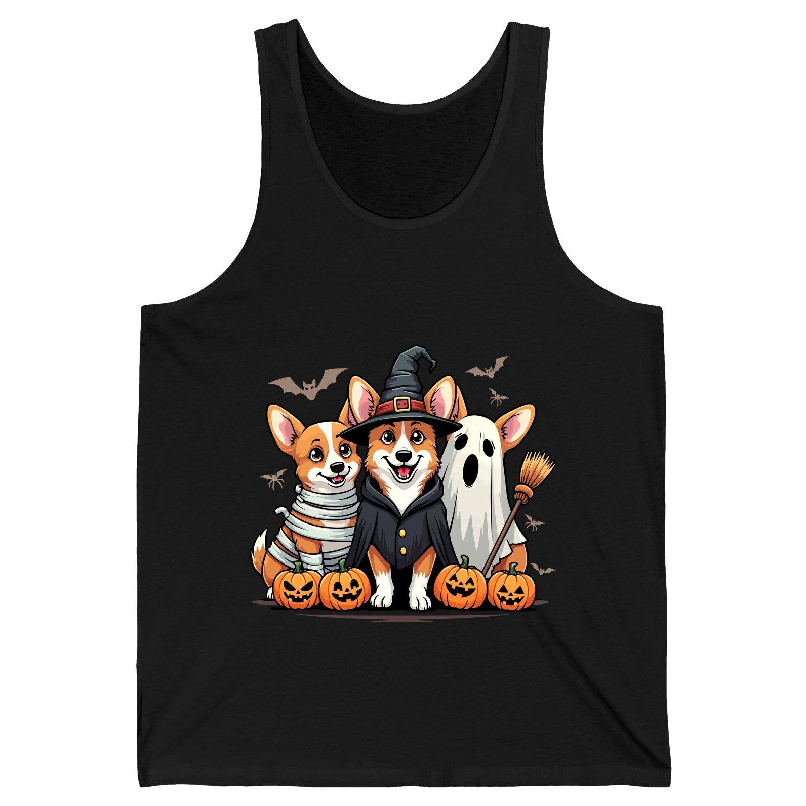 Halloween Corgi Trio Halloween corgis Tank Top Black product mockup