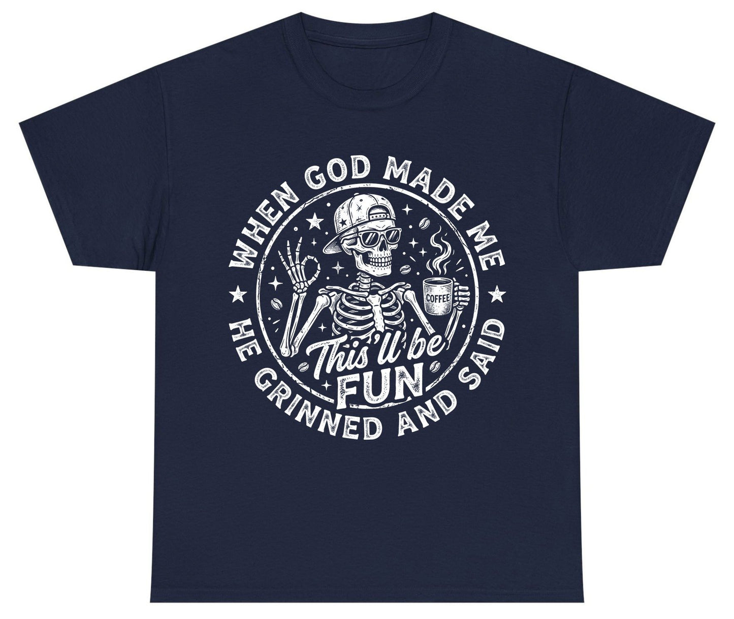 When God Made Me He Grinned and Said This'll Be FUN Youth T-Shirt - product mockup - Navy