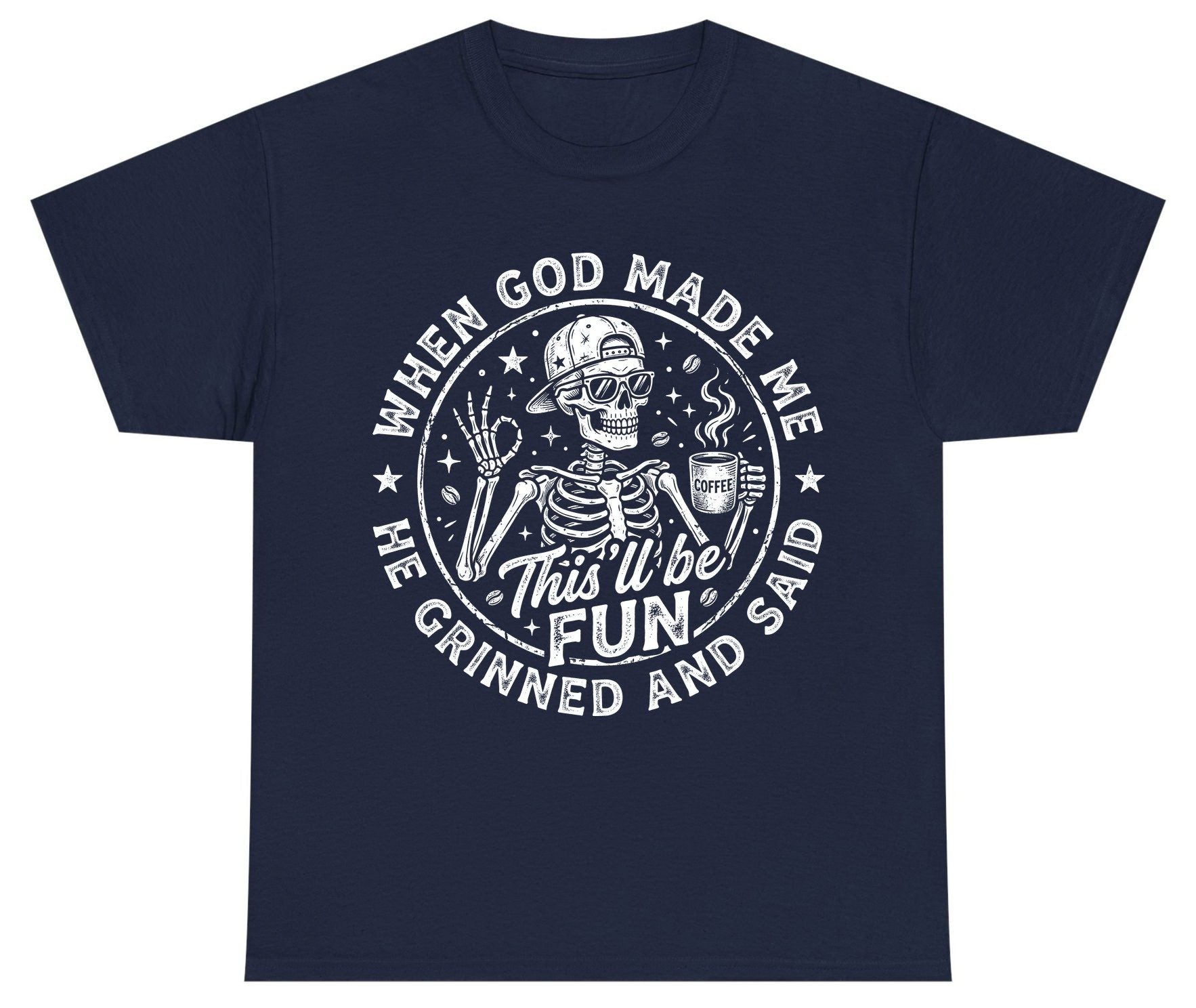 When God Made Me He Grinned and Said This'll Be FUN Youth T-Shirt - product mockup - Navy