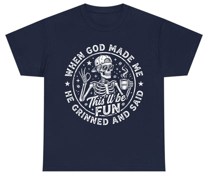 When God Made Me He Grinned and Said This'll Be FUN Youth T-Shirt - product mockup - Navy