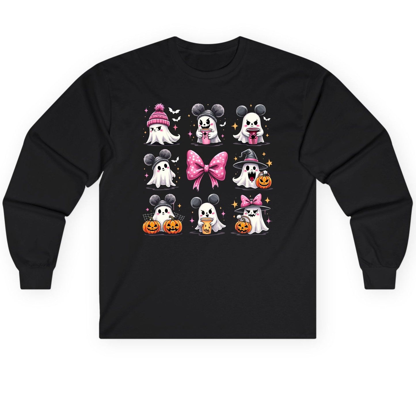 Cute Pink Halloween Ghosts Halloween ghosts Long Sleeve Tee Black product mockup