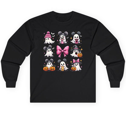 Cute Pink Halloween Ghosts Halloween ghosts Long Sleeve Tee Black product mockup
