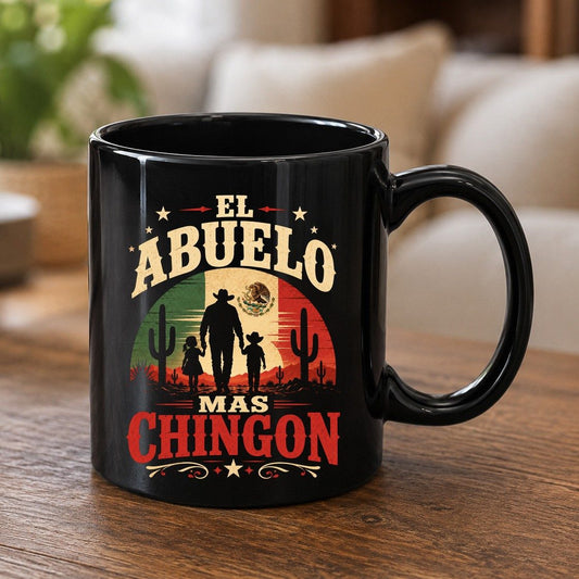 El Abuelo Mas Chingon mexican grandfather Black Mug Black product mockup