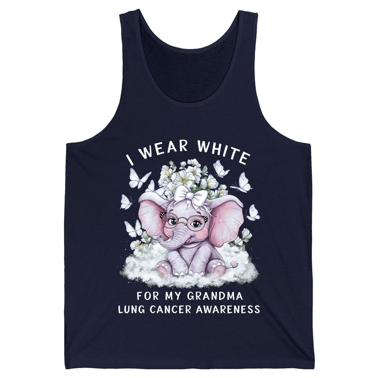 I Wear White for My Grandma Lung Cancer Awareness lung cancer awareness Tank Top Navy product mockup