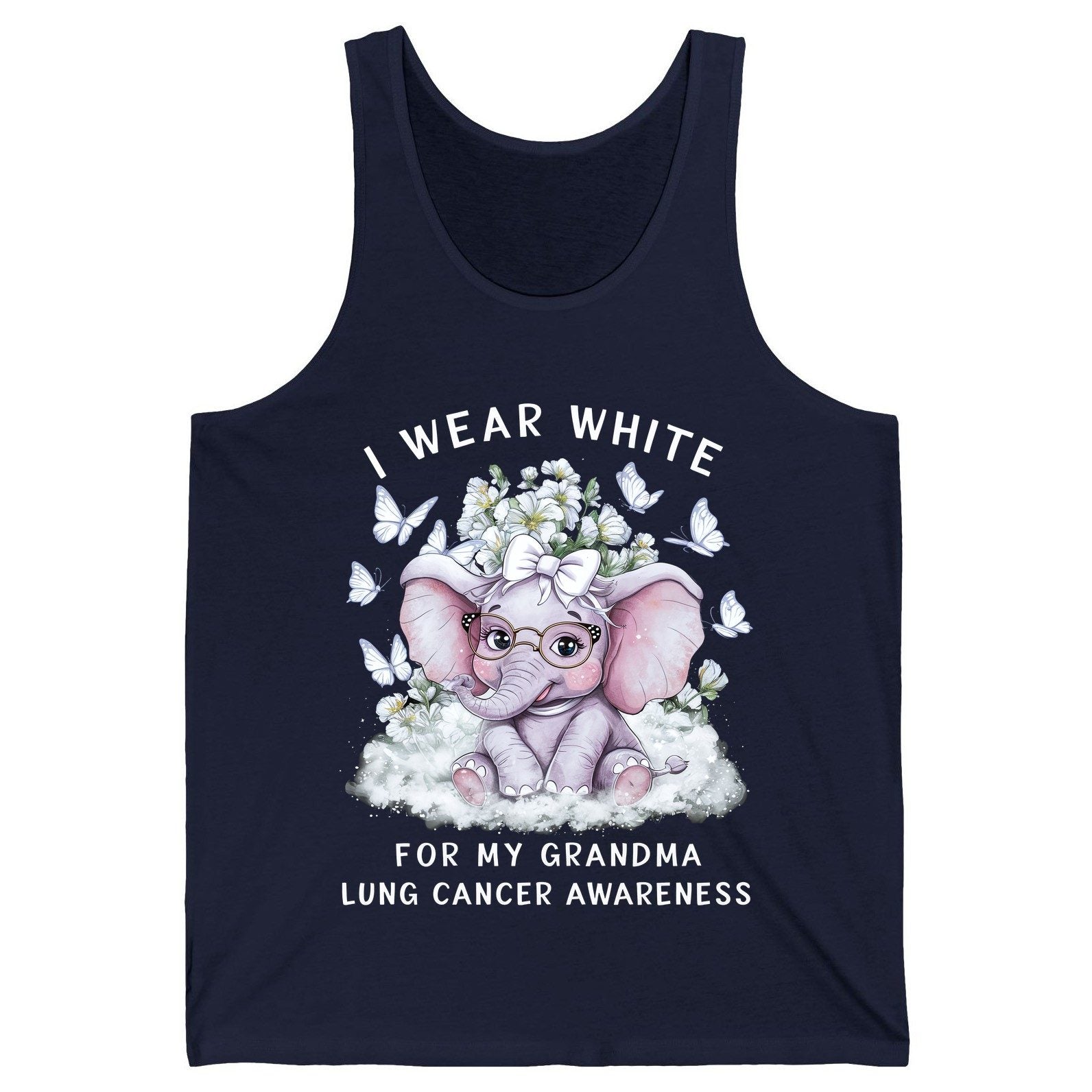 I Wear White for My Grandma Lung Cancer Awareness lung cancer awareness Tank Top Navy product mockup