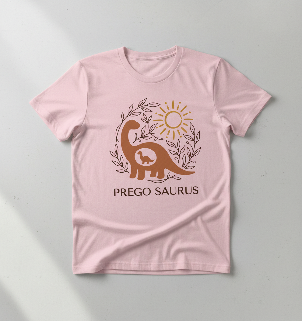 Prego Saurus Pregnant Dinosaur T-Shirt - Light Pink