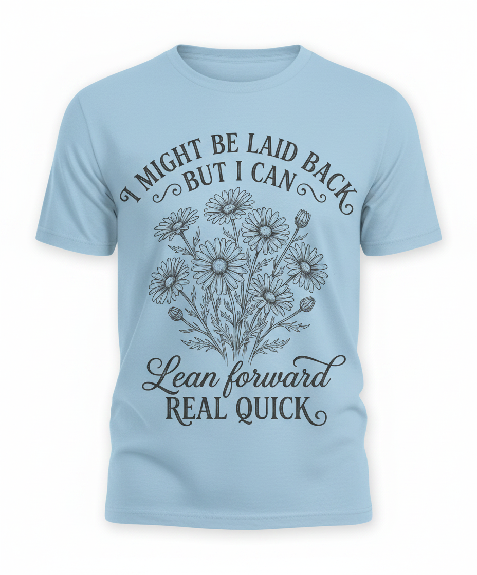 I Might Be Laid Back Floral Quote Design T-Shirt - Light Blue