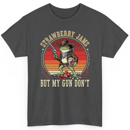 Strawberry Jams but My Gun Don't cowboy frog T-Shirt Dark Heather product mockup