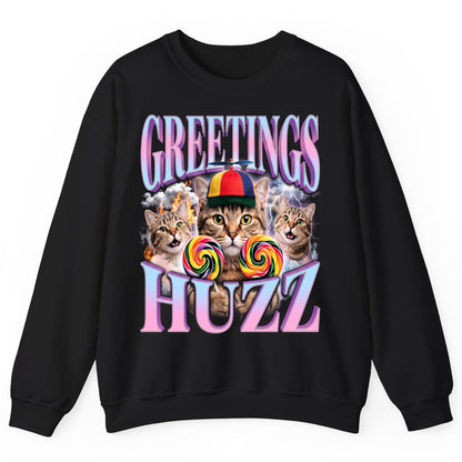 Greetings Huzz Funny Cats Sweatshirt - product mockup - Black