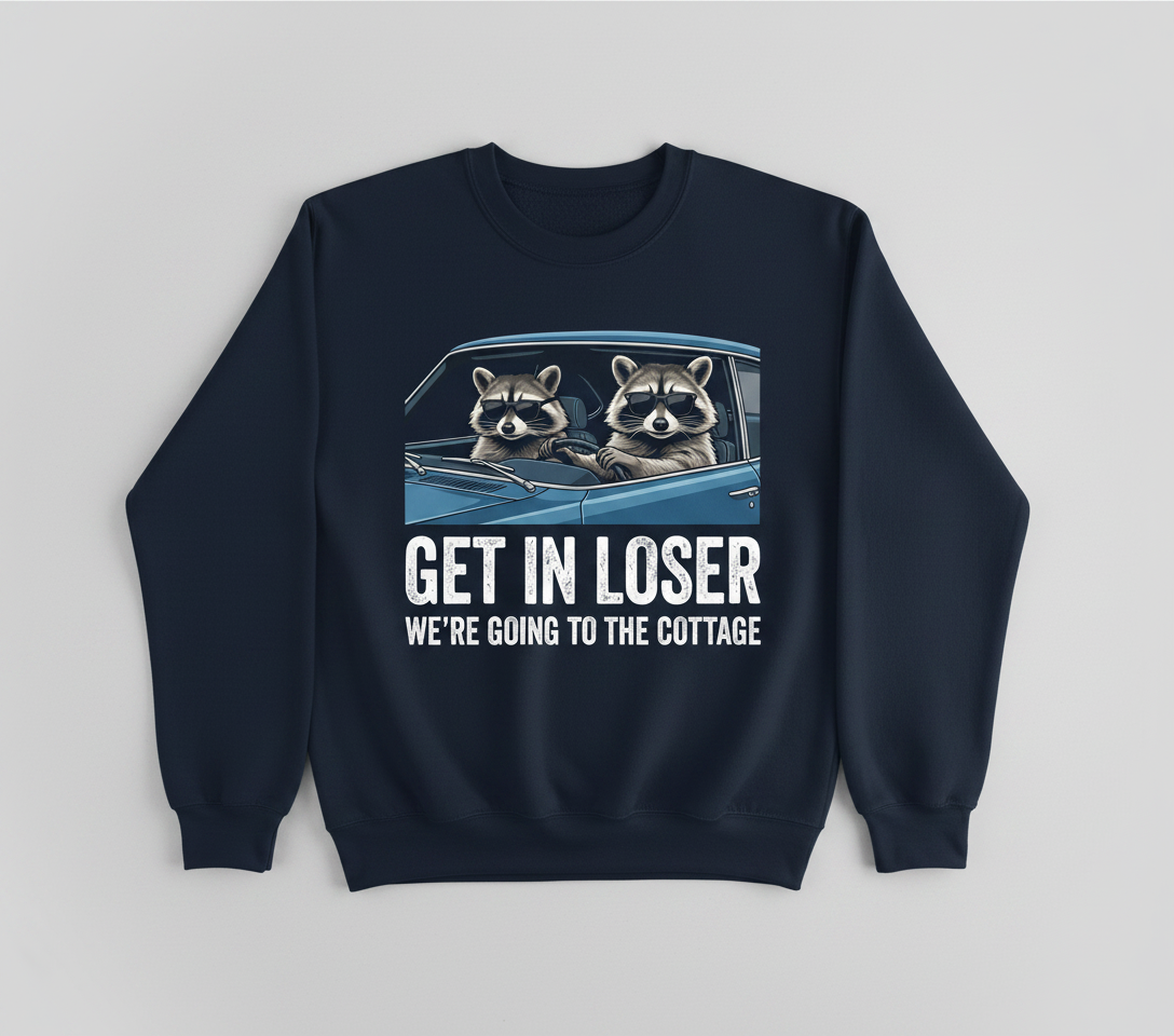 Funny Raccoon Get In Loser We're Going To The Cottage Sweatshirt - Navy