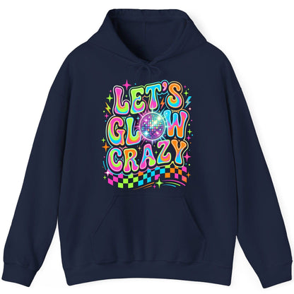 Let's Glow Crazy Retro Party Hoodie - product mockup - Navy