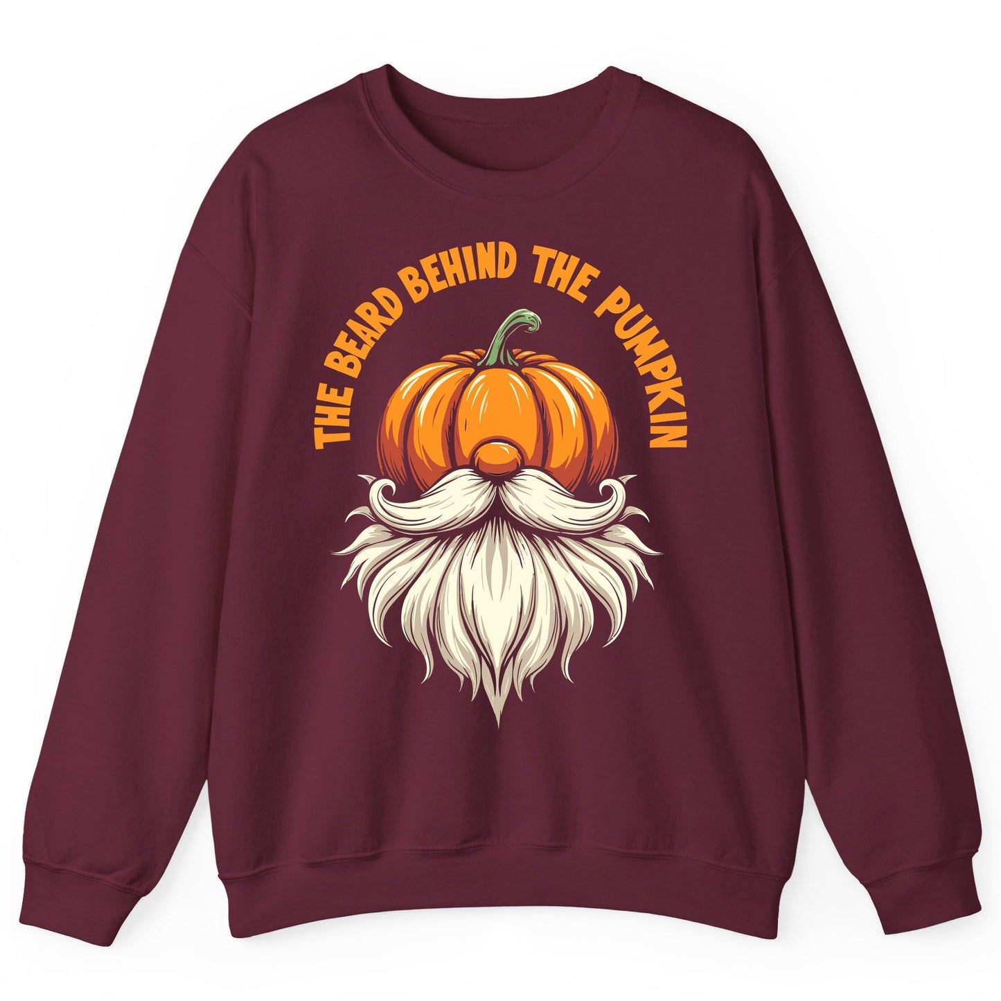 The Beard Behind the Pumpkin Halloween gnome Sweatshirt Maroon product mockup