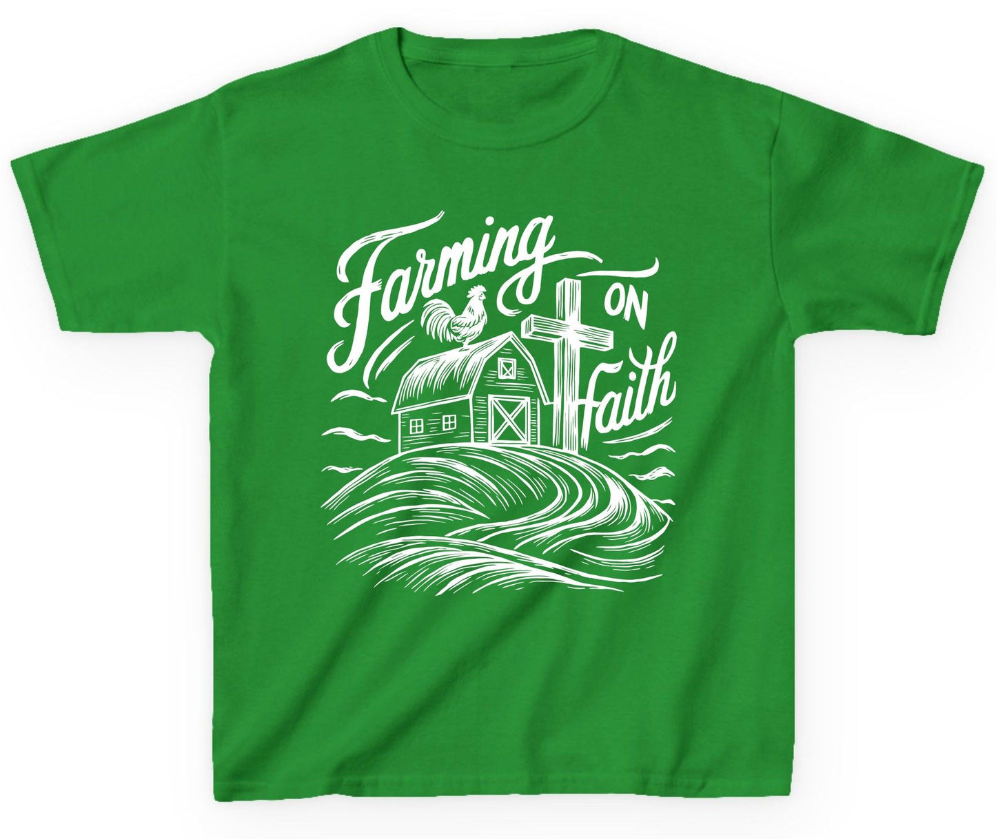 Farming on Faith christian farming Youth T-Shirt Irish Green product mockup