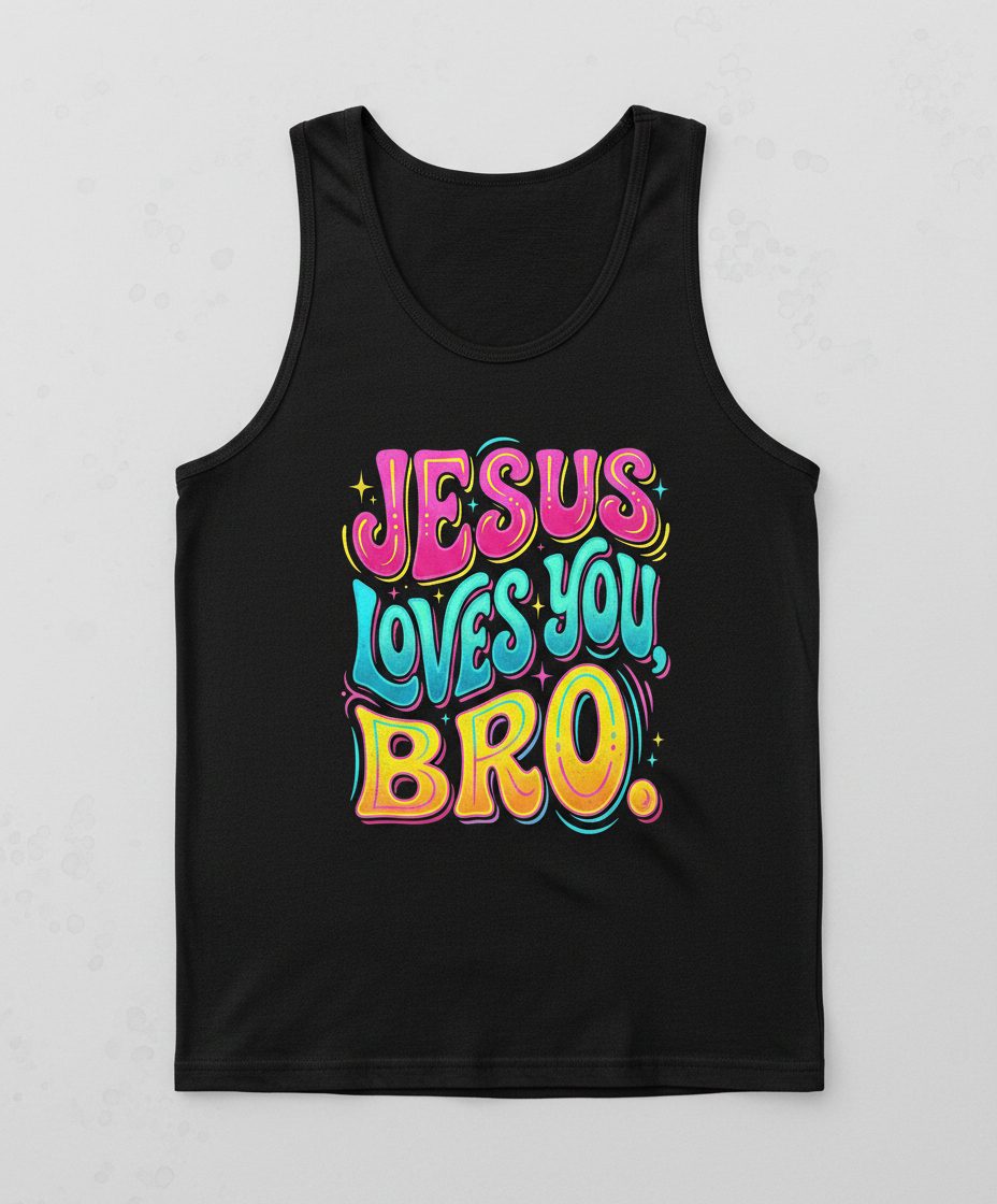 JESUS LOVES YOU BRO Retro Christian Tank Top - product mockup - Black
