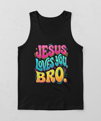 JESUS LOVES YOU BRO Retro Christian Tank Top - product mockup - Black