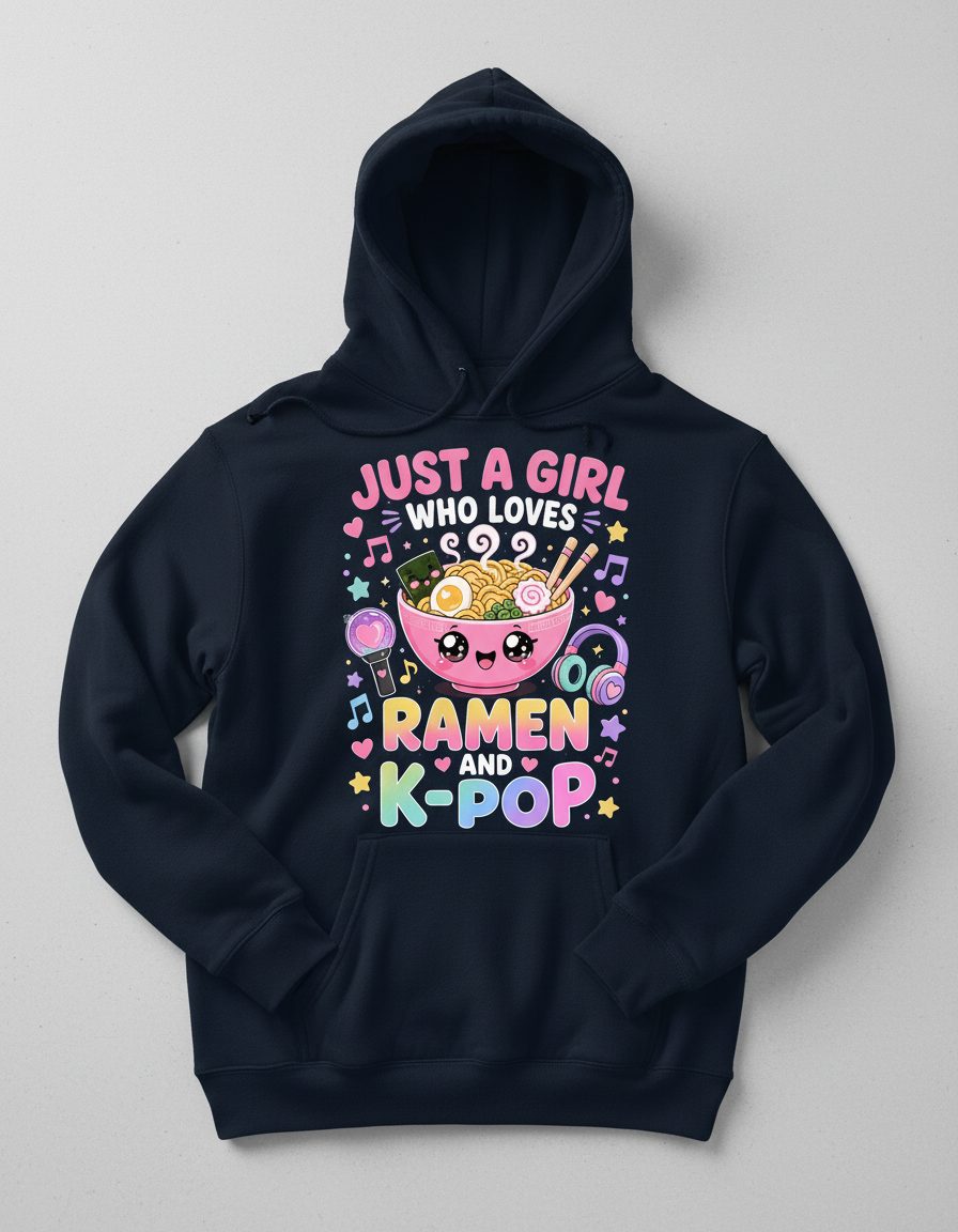 Just a Girl Who Loves Ramen and K-Pop K-Pop Fans Hoodie - product mockup - Navy