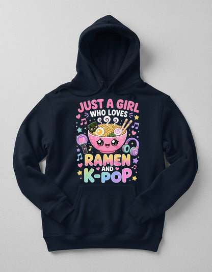 Just a Girl Who Loves Ramen and K-Pop K-Pop Fans Hoodie - product mockup - Navy