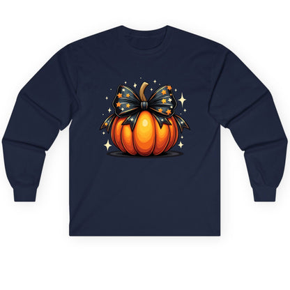 Starry Bow Pumpkin Halloween pumpkin Long Sleeve Tee Navy product mockup