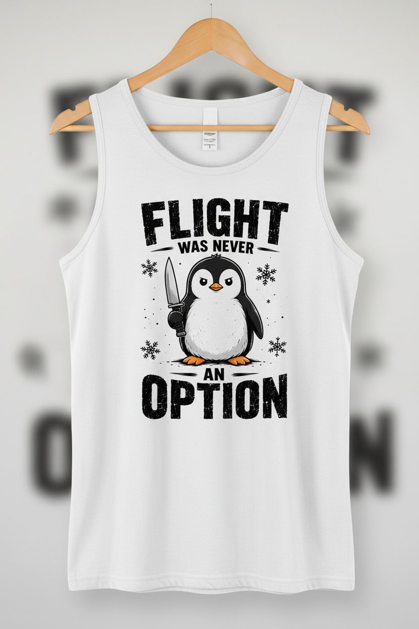 Flight Was Never an Option Funny Penguin Tank Top - product mockup - White