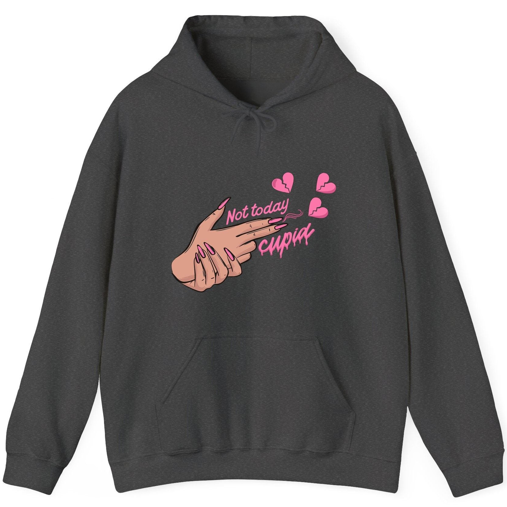 Not Today Cupid anti-Valentine's Day Hoodie Dark Heather product mockup