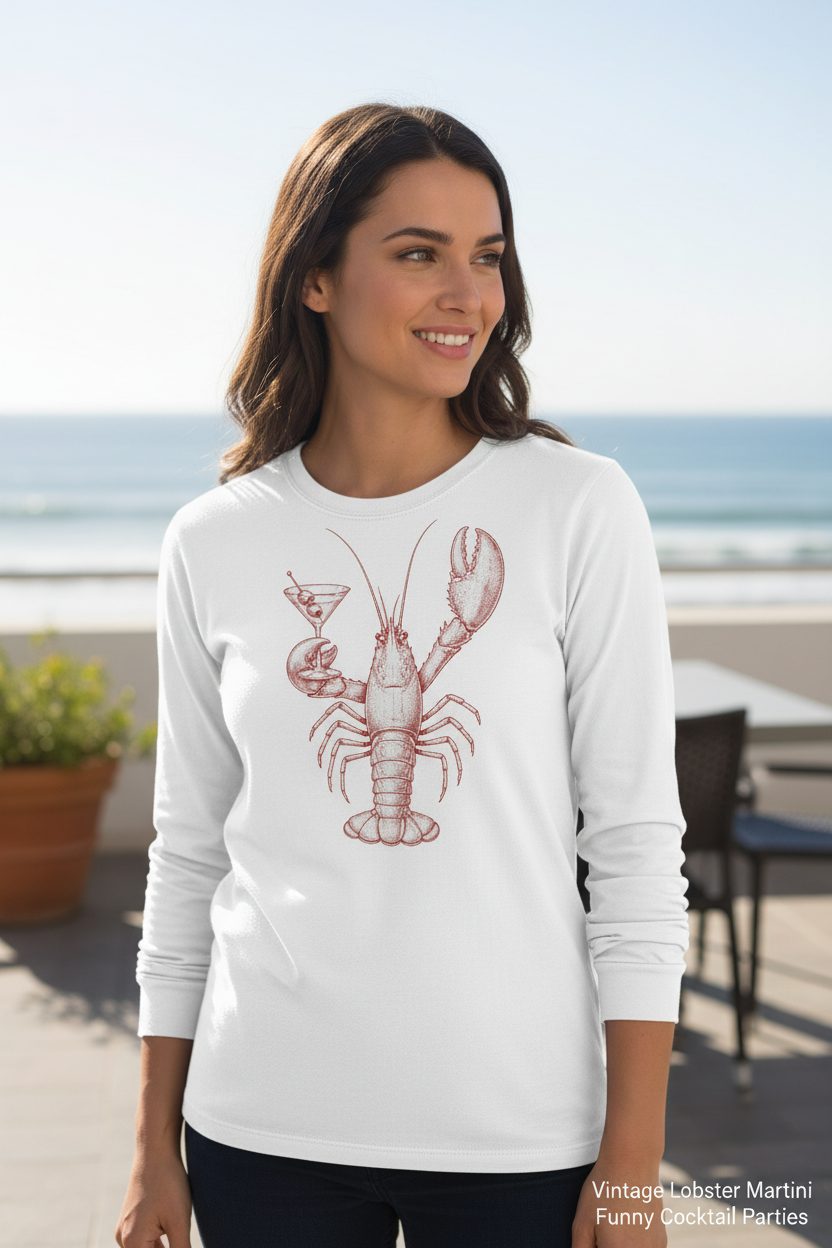 Vintage Lobster Martini lobster Long Sleeve Tee White lifestyle mockup