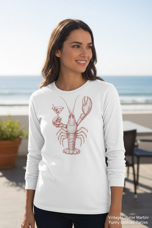 Vintage Lobster Martini lobster Long Sleeve Tee White lifestyle mockup