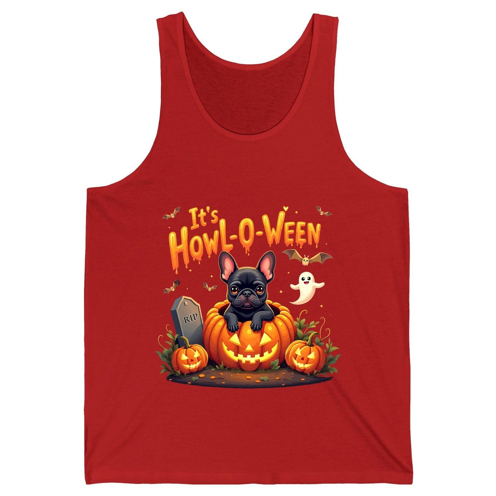 It's Howl-O-Ween french bulldog Tank Top Red product mockup