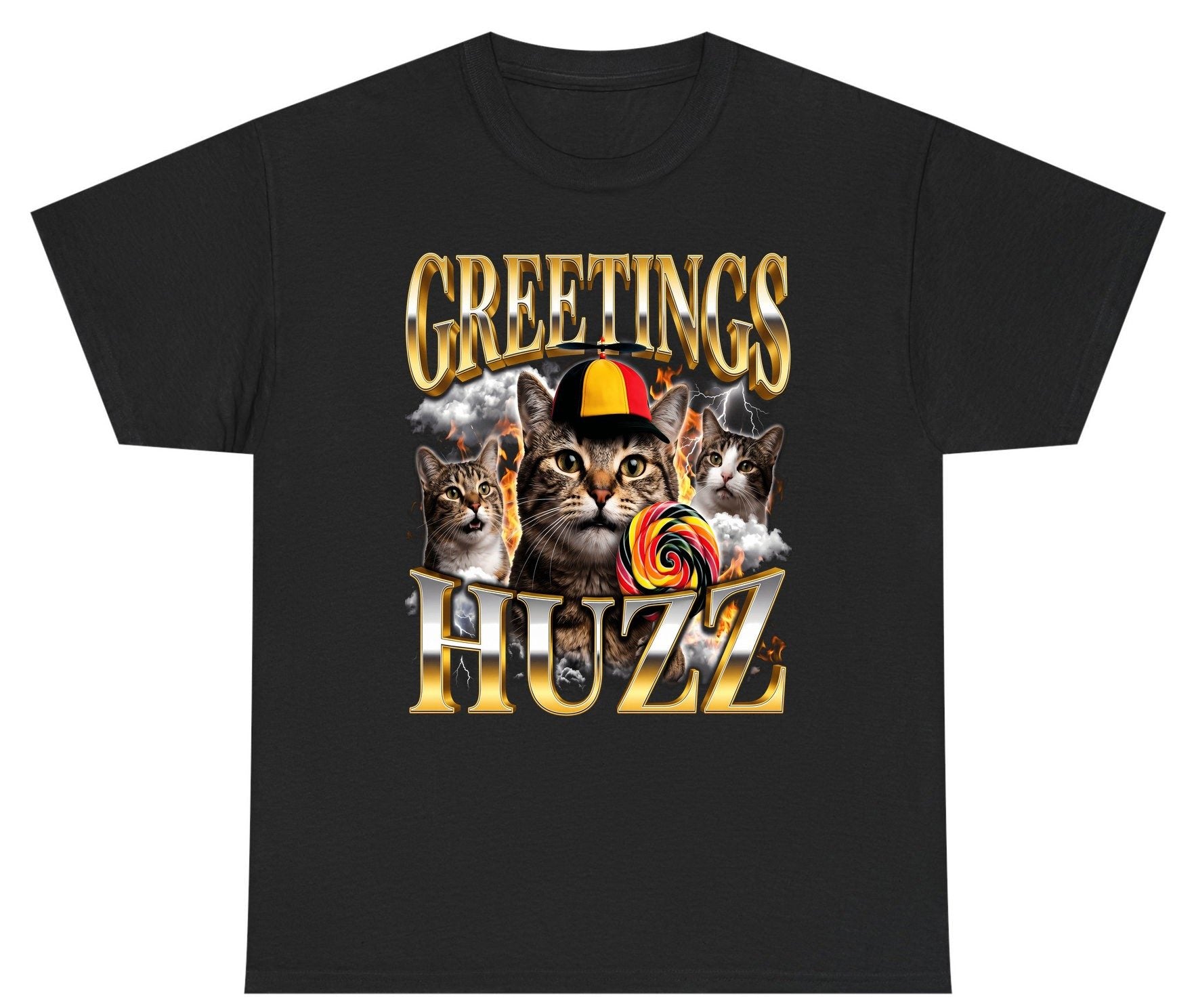 Greetings HUZZ Funny Cats Youth T-Shirt - product mockup - Black