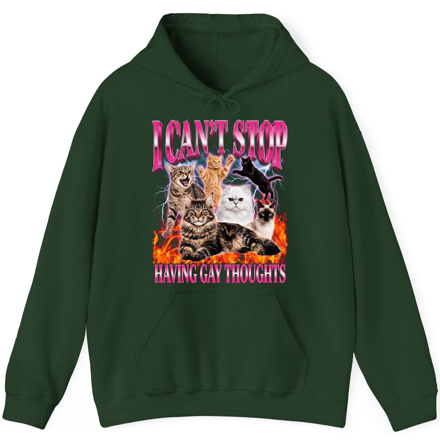 I Can't Stop Having Gay Thoughts cats Hoodie Forest Green product mockup