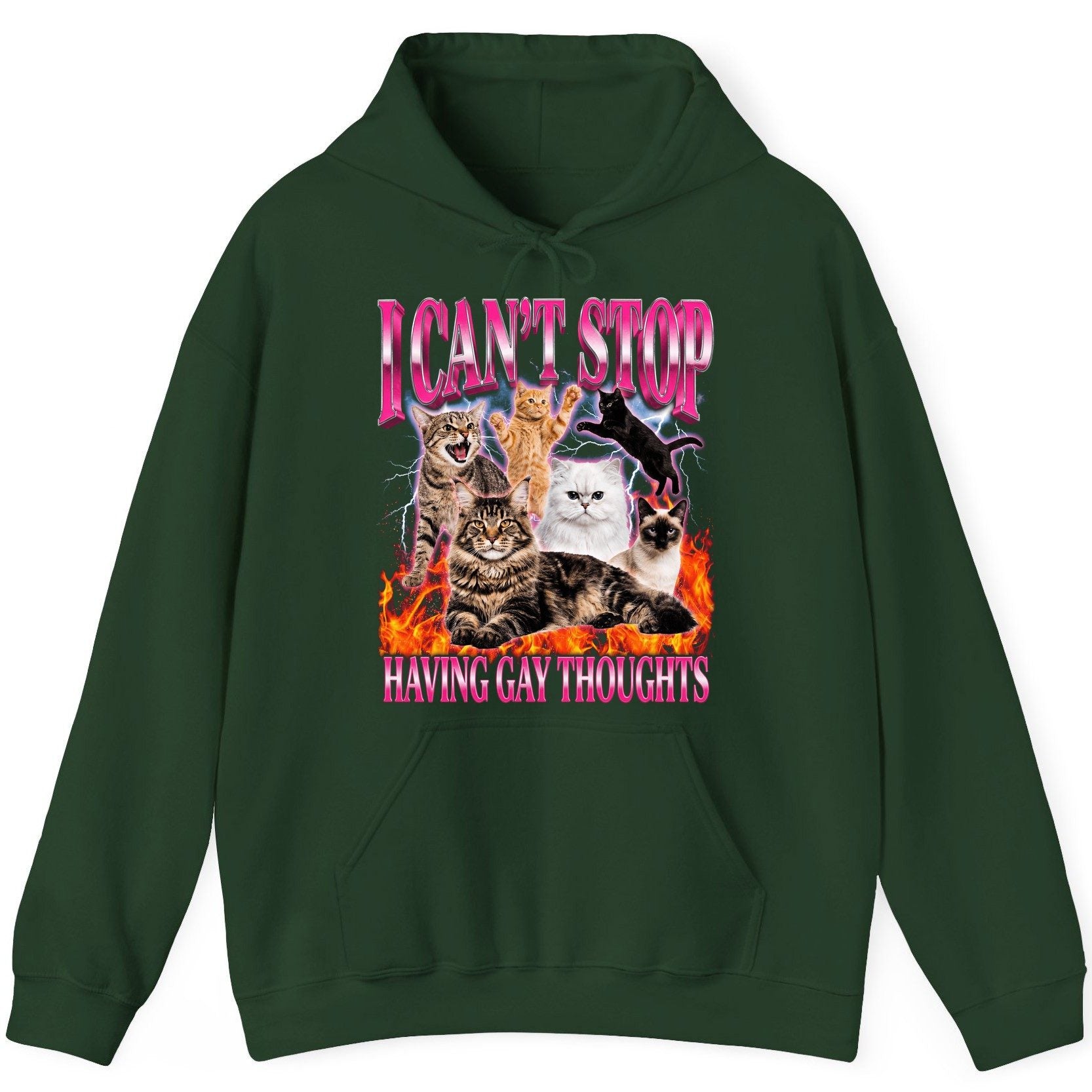 I Can't Stop Having Gay Thoughts cats Hoodie Forest Green product mockup