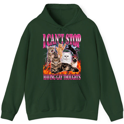 I Can't Stop Having Gay Thoughts cats Hoodie Forest Green product mockup