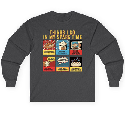 Things I Do in My Spare Time sourdough bread baking Long Sleeve Tee Dark Heather product mockup