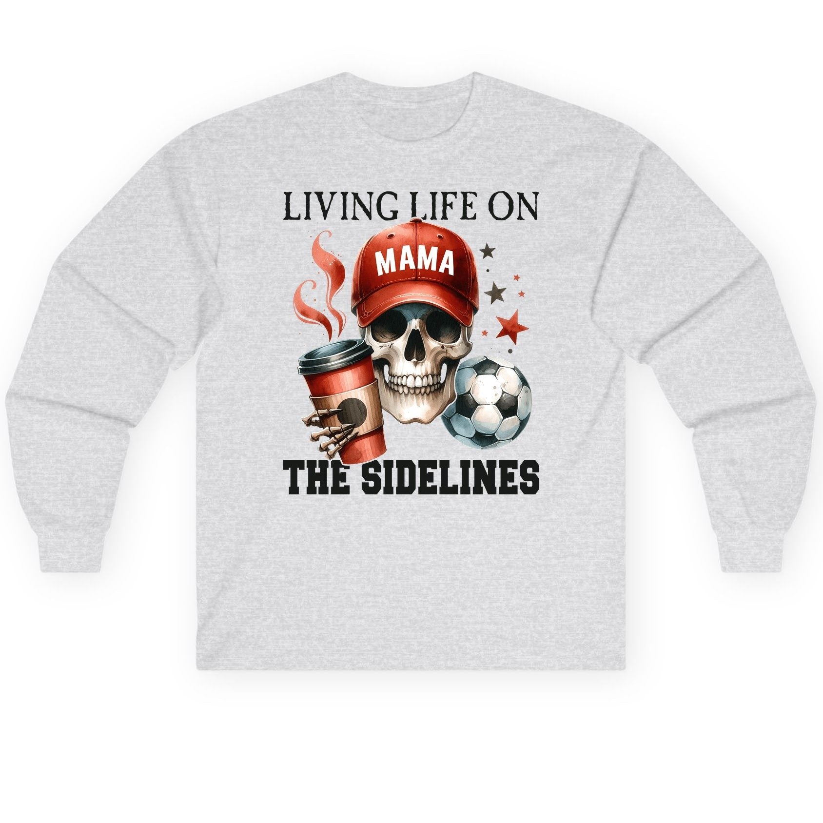 Mama Living Life on the Sidelines soccer mom Long Sleeve Tee Ash product mockup