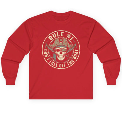 Rule 1 Don't Fall Off the Boat pirate Long Sleeve Tee Red product mockup