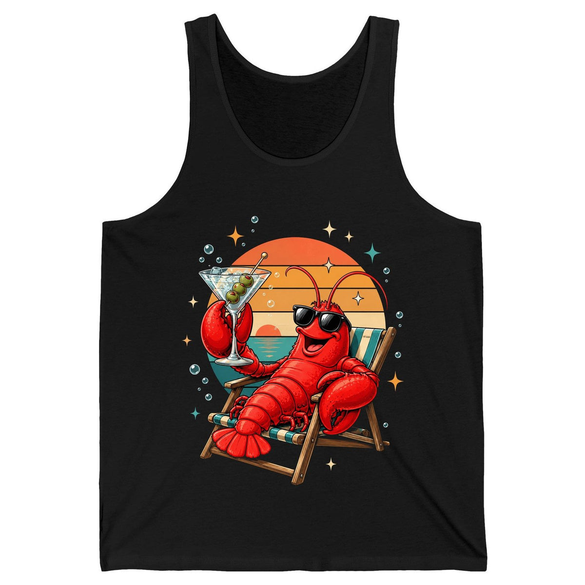 Funny Lobster Drinking Martini lobster Tank Top Black product mockup