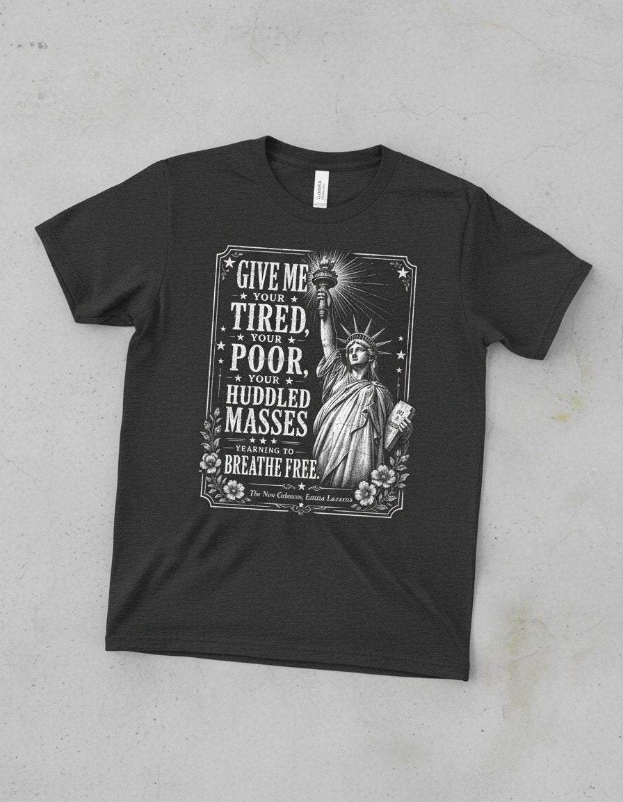 Give Me Your Tired Statue of Liberty Vintage Patriots T-Shirt - product mockup - Dark Heather