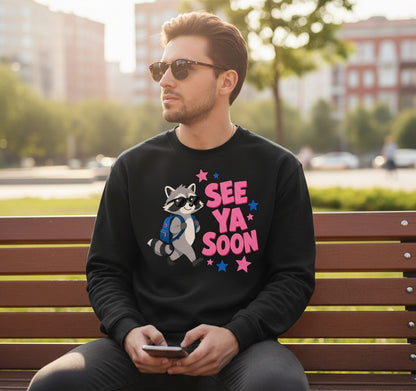See Ya Soon Raccoon Sweatshirt - lifestyle model mockup - Black