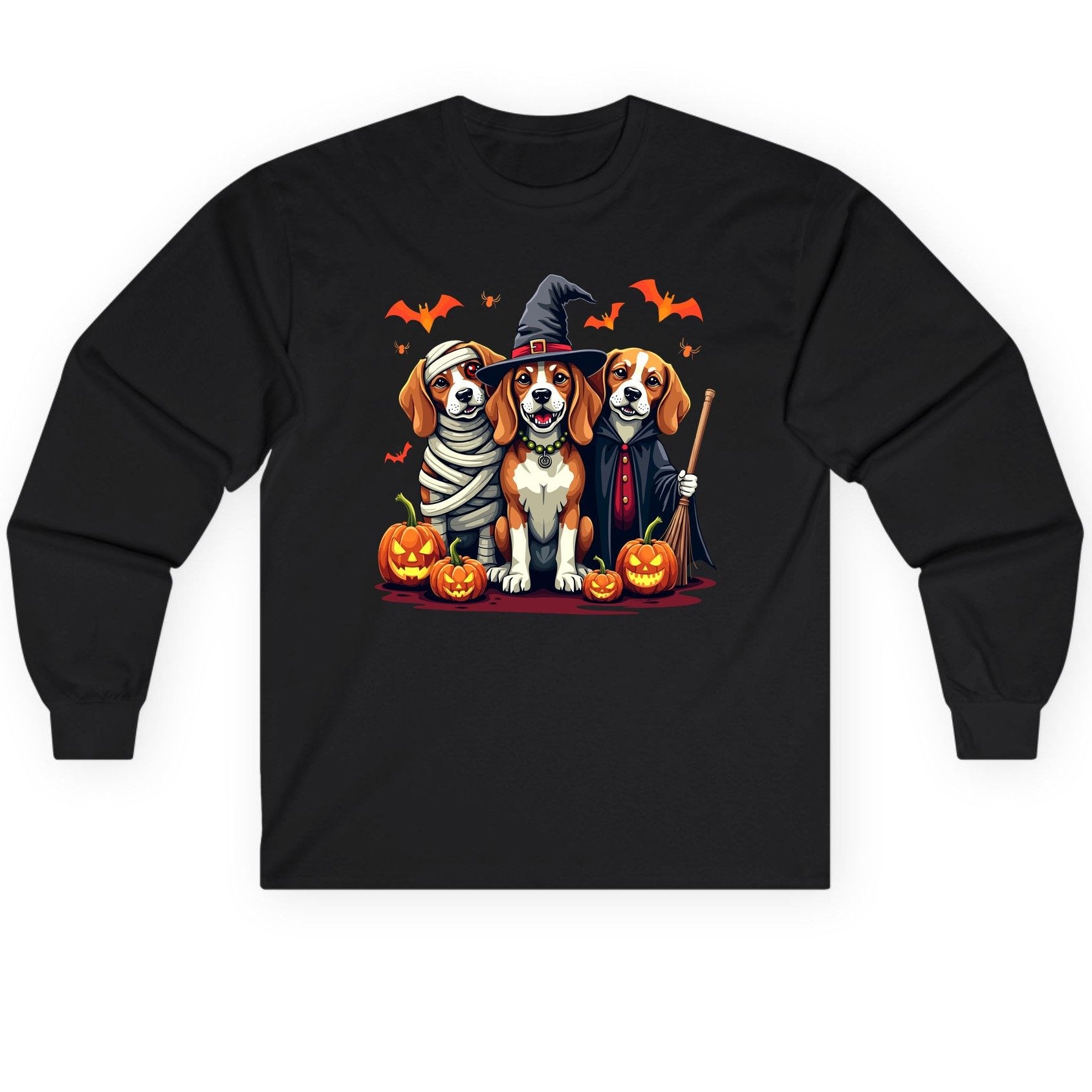 Halloween Beagles Costume beagles in Halloween costumes Long Sleeve Tee Black product mockup